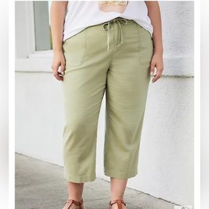 Torrid Green Utility Linen Blend Crop Wide Leg Pant Size 28 Casual Lightweight